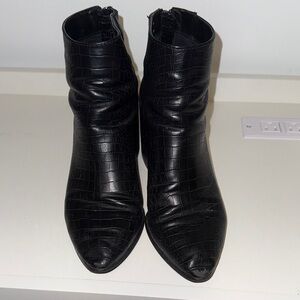 Steve Madden Black Croc-Patterned Ankle Booties